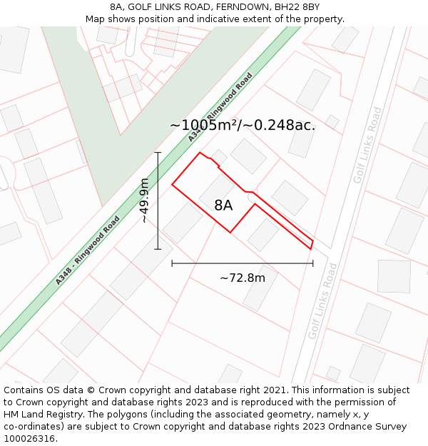8A, GOLF LINKS ROAD, FERNDOWN, BH22 8BY: Plot and title map
