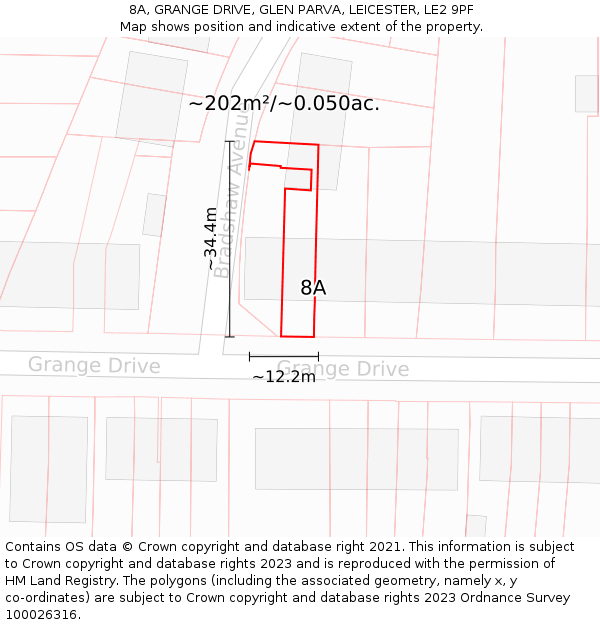 8A, GRANGE DRIVE, GLEN PARVA, LEICESTER, LE2 9PF: Plot and title map