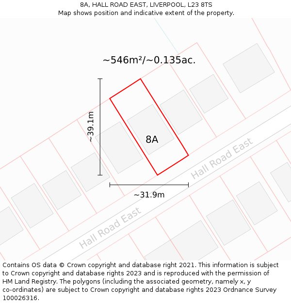 8A, HALL ROAD EAST, LIVERPOOL, L23 8TS: Plot and title map