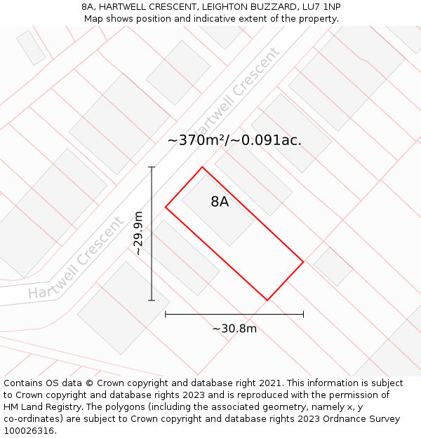 8A, HARTWELL CRESCENT, LEIGHTON BUZZARD, LU7 1NP: Plot and title map
