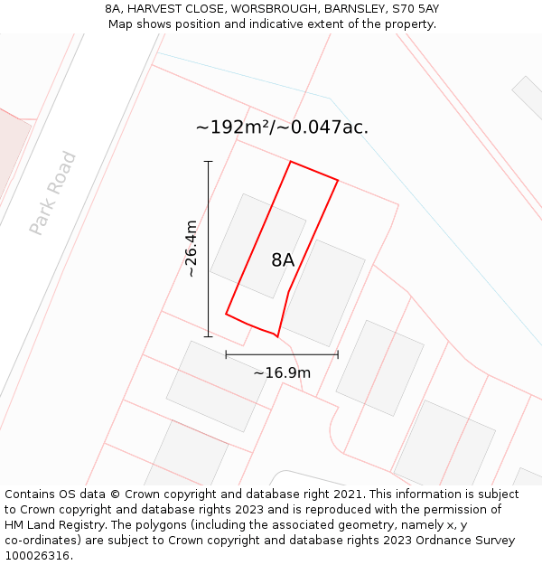 8A, HARVEST CLOSE, WORSBROUGH, BARNSLEY, S70 5AY: Plot and title map