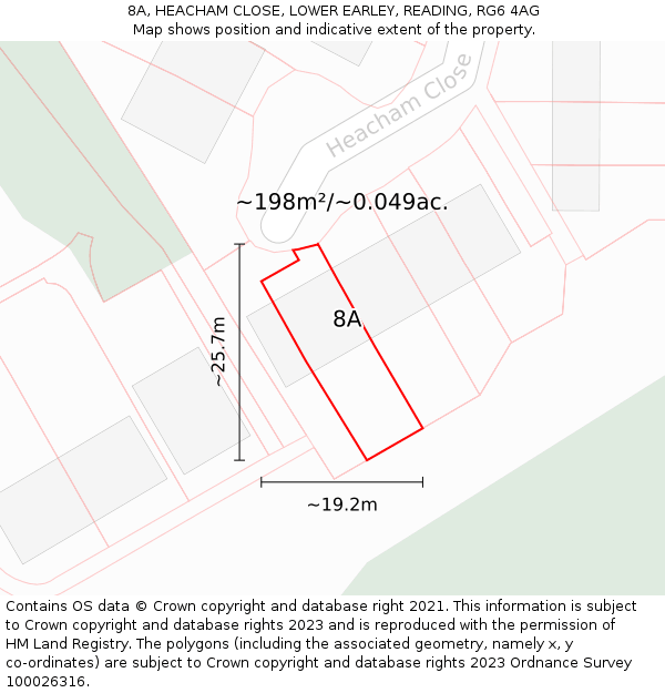 8A, HEACHAM CLOSE, LOWER EARLEY, READING, RG6 4AG: Plot and title map