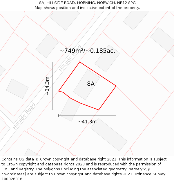 8A, HILLSIDE ROAD, HORNING, NORWICH, NR12 8PG: Plot and title map