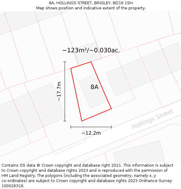 8A, HOLLINGS STREET, BINGLEY, BD16 1SH: Plot and title map
