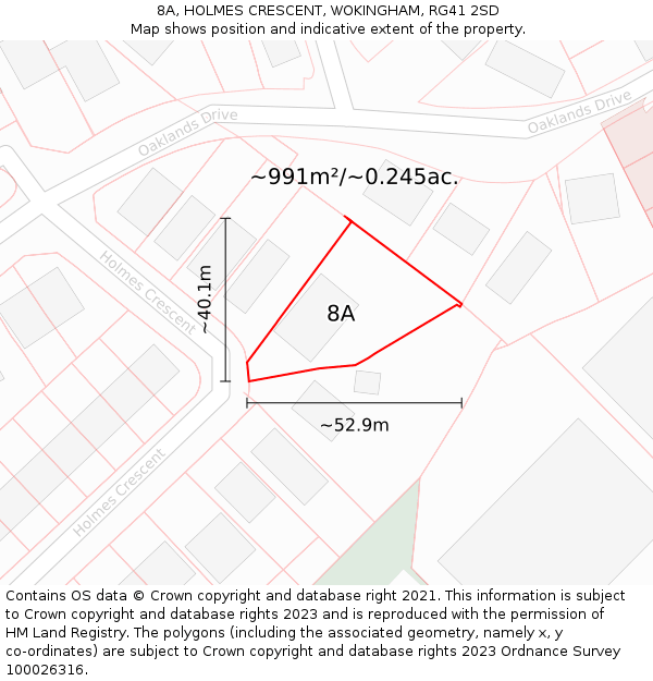 8A, HOLMES CRESCENT, WOKINGHAM, RG41 2SD: Plot and title map