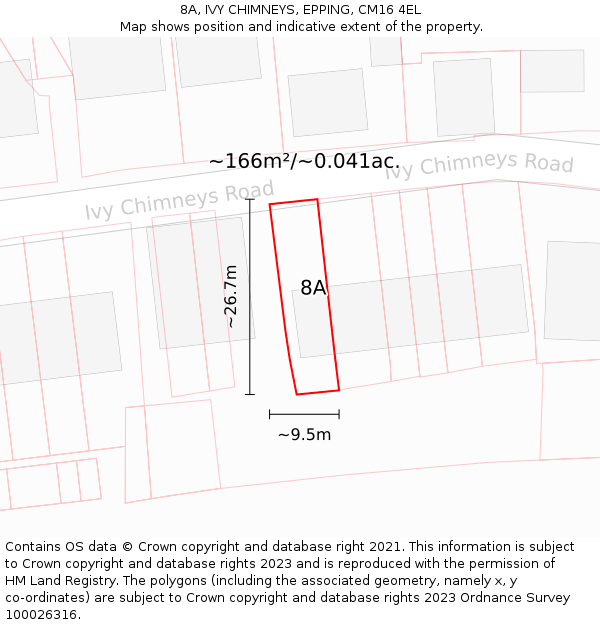8A, IVY CHIMNEYS, EPPING, CM16 4EL: Plot and title map