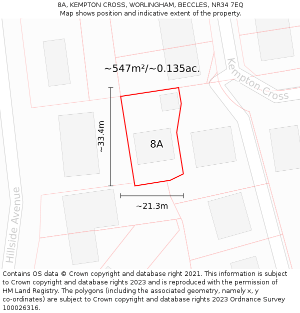 8A, KEMPTON CROSS, WORLINGHAM, BECCLES, NR34 7EQ: Plot and title map