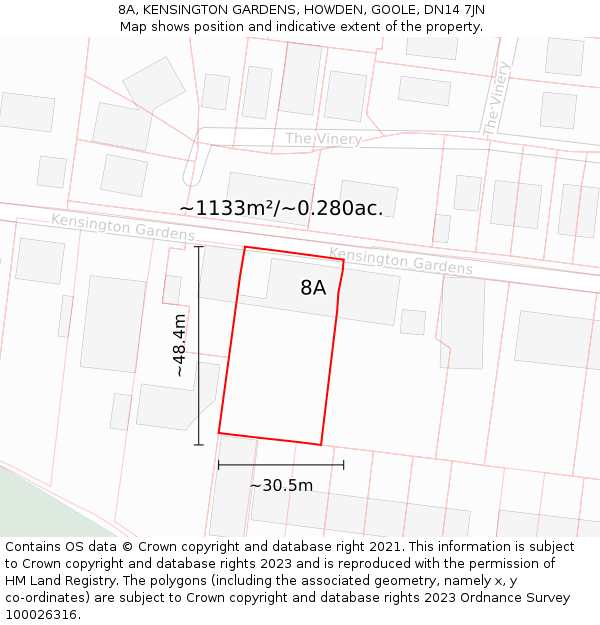 8A, KENSINGTON GARDENS, HOWDEN, GOOLE, DN14 7JN: Plot and title map