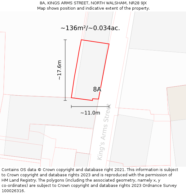 8A, KINGS ARMS STREET, NORTH WALSHAM, NR28 9JX: Plot and title map