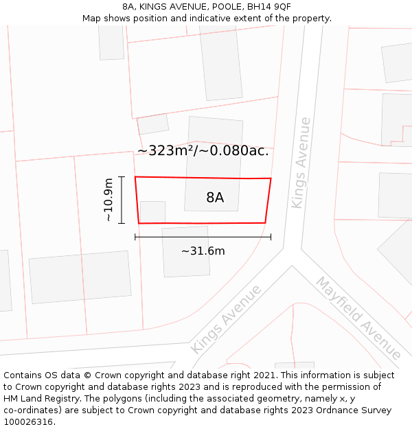 8A, KINGS AVENUE, POOLE, BH14 9QF: Plot and title map
