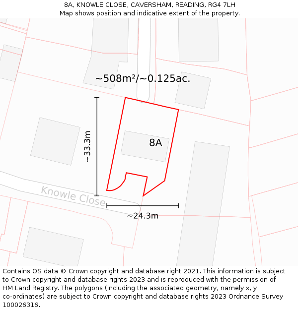 8A, KNOWLE CLOSE, CAVERSHAM, READING, RG4 7LH: Plot and title map