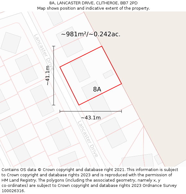 8A, LANCASTER DRIVE, CLITHEROE, BB7 2PD: Plot and title map
