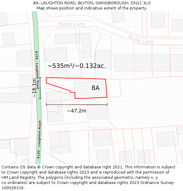 8A, LAUGHTON ROAD, BLYTON, GAINSBOROUGH, DN21 3LG: Plot and title map