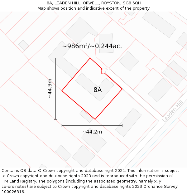 8A, LEADEN HILL, ORWELL, ROYSTON, SG8 5QH: Plot and title map