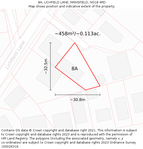 8A, LICHFIELD LANE, MANSFIELD, NG18 4RD: Plot and title map