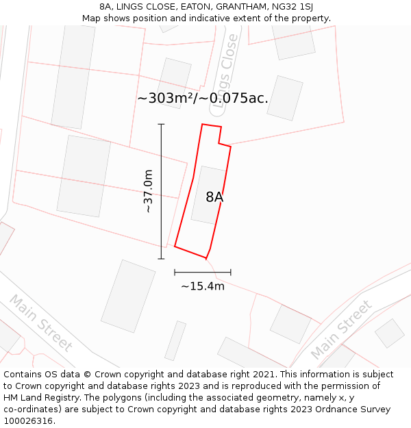 8A, LINGS CLOSE, EATON, GRANTHAM, NG32 1SJ: Plot and title map