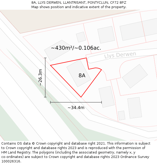 8A, LLYS DERWEN, LLANTRISANT, PONTYCLUN, CF72 8PZ: Plot and title map