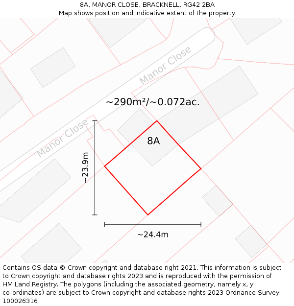 8A, MANOR CLOSE, BRACKNELL, RG42 2BA: Plot and title map