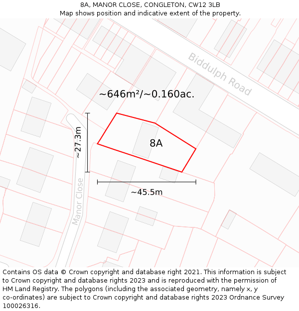 8A, MANOR CLOSE, CONGLETON, CW12 3LB: Plot and title map