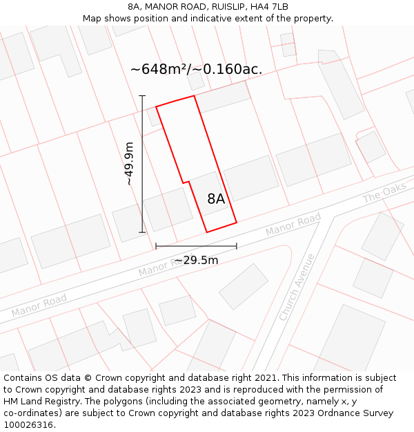 8A, MANOR ROAD, RUISLIP, HA4 7LB: Plot and title map