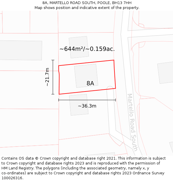8A, MARTELLO ROAD SOUTH, POOLE, BH13 7HH: Plot and title map