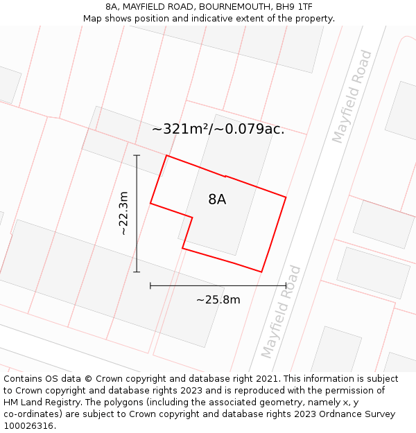 8A, MAYFIELD ROAD, BOURNEMOUTH, BH9 1TF: Plot and title map