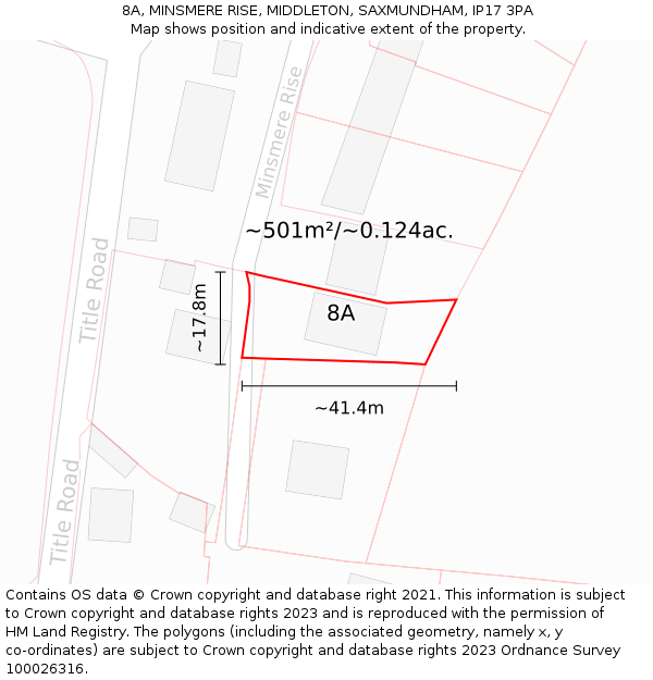 8A, MINSMERE RISE, MIDDLETON, SAXMUNDHAM, IP17 3PA: Plot and title map