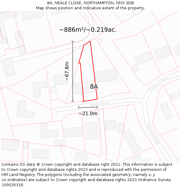 8A, NEALE CLOSE, NORTHAMPTON, NN3 3DB: Plot and title map