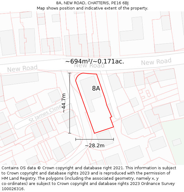 8A, NEW ROAD, CHATTERIS, PE16 6BJ: Plot and title map