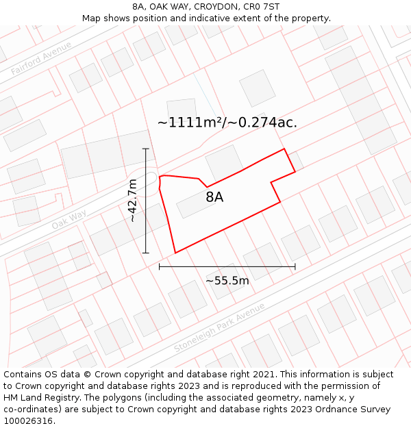 8A, OAK WAY, CROYDON, CR0 7ST: Plot and title map