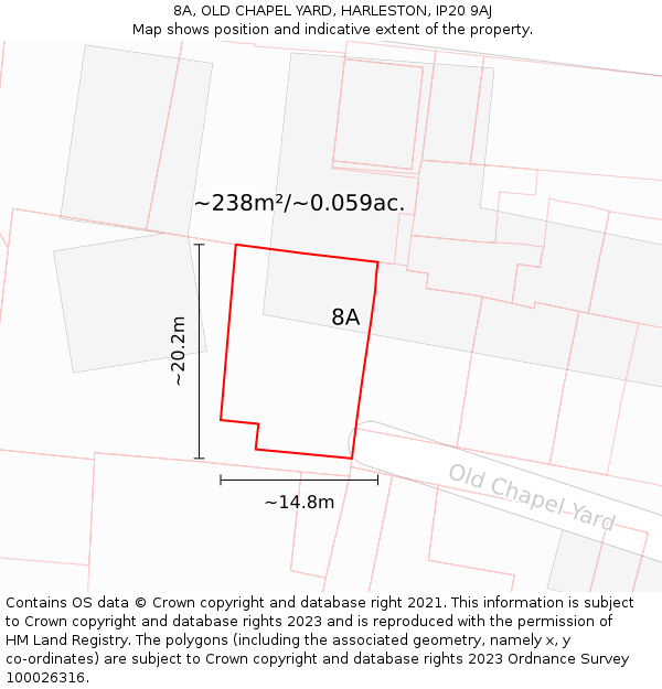 8A, OLD CHAPEL YARD, HARLESTON, IP20 9AJ: Plot and title map