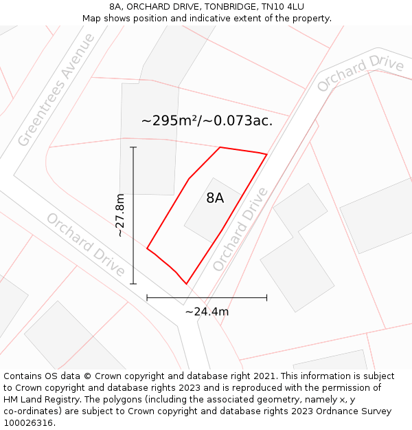 8A, ORCHARD DRIVE, TONBRIDGE, TN10 4LU: Plot and title map