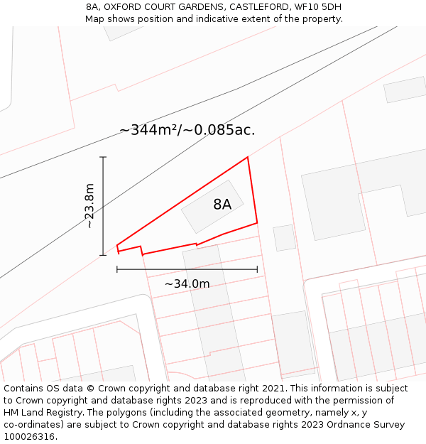 8A, OXFORD COURT GARDENS, CASTLEFORD, WF10 5DH: Plot and title map