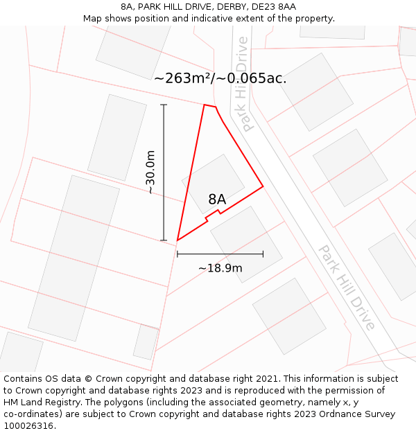 8A, PARK HILL DRIVE, DERBY, DE23 8AA: Plot and title map