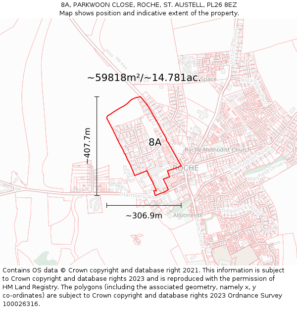 8A, PARKWOON CLOSE, ROCHE, ST. AUSTELL, PL26 8EZ: Plot and title map