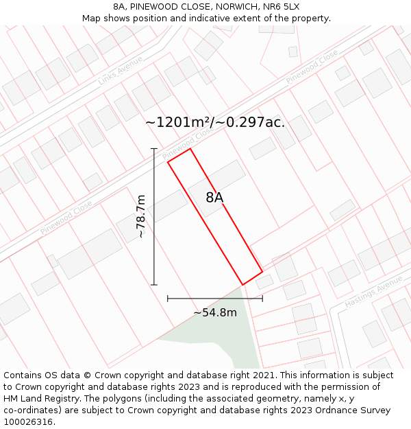 8A, PINEWOOD CLOSE, NORWICH, NR6 5LX: Plot and title map