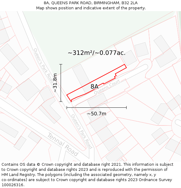8A, QUEENS PARK ROAD, BIRMINGHAM, B32 2LA: Plot and title map