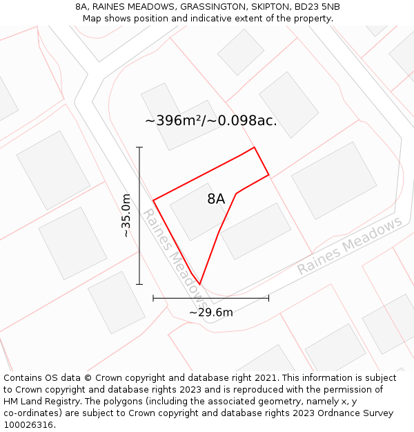 8A, RAINES MEADOWS, GRASSINGTON, SKIPTON, BD23 5NB: Plot and title map