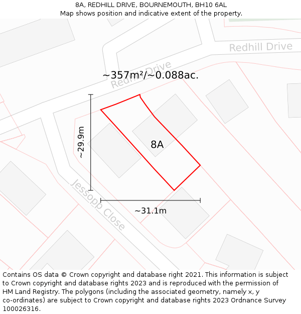 8A, REDHILL DRIVE, BOURNEMOUTH, BH10 6AL: Plot and title map