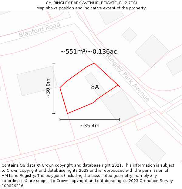 8A, RINGLEY PARK AVENUE, REIGATE, RH2 7DN: Plot and title map