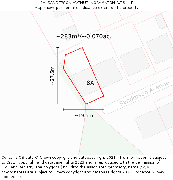 8A, SANDERSON AVENUE, NORMANTON, WF6 1HF: Plot and title map
