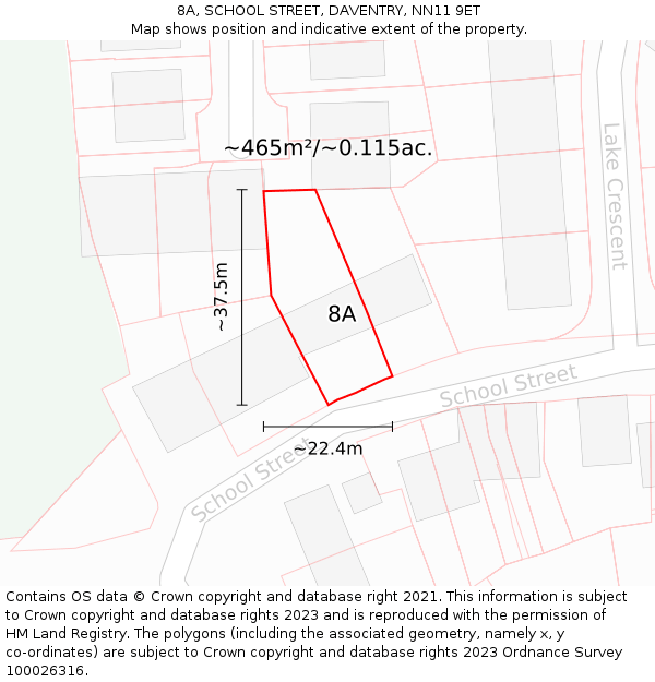 8A, SCHOOL STREET, DAVENTRY, NN11 9ET: Plot and title map
