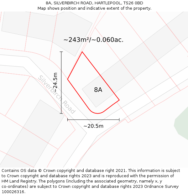8A, SILVERBIRCH ROAD, HARTLEPOOL, TS26 0BD: Plot and title map