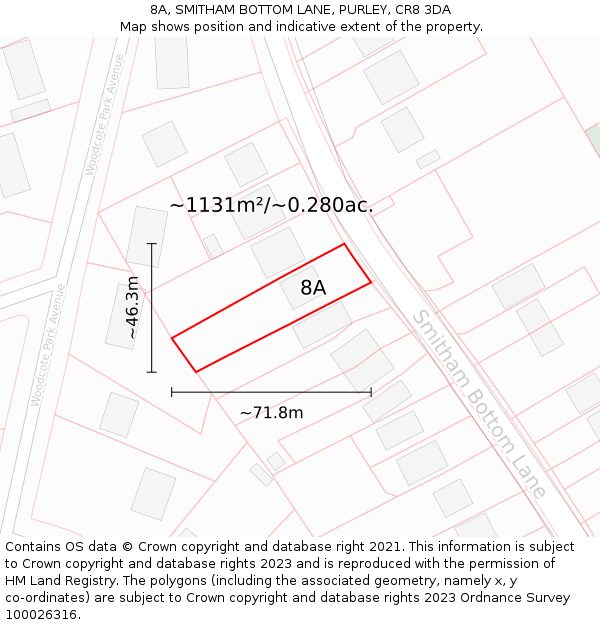 8A, SMITHAM BOTTOM LANE, PURLEY, CR8 3DA: Plot and title map