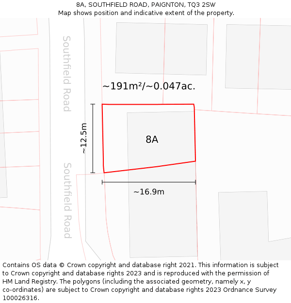 8A, SOUTHFIELD ROAD, PAIGNTON, TQ3 2SW: Plot and title map