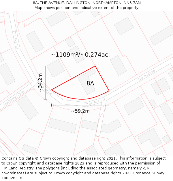 8A, THE AVENUE, DALLINGTON, NORTHAMPTON, NN5 7AN: Plot and title map