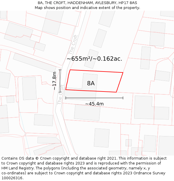 8A, THE CROFT, HADDENHAM, AYLESBURY, HP17 8AS: Plot and title map