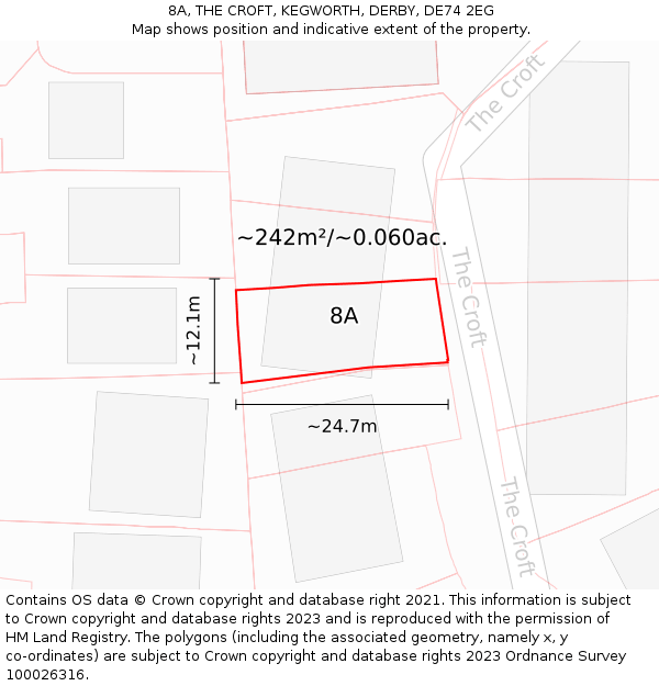 8A, THE CROFT, KEGWORTH, DERBY, DE74 2EG: Plot and title map