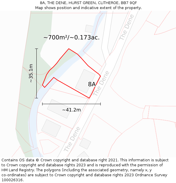 8A, THE DENE, HURST GREEN, CLITHEROE, BB7 9QF: Plot and title map
