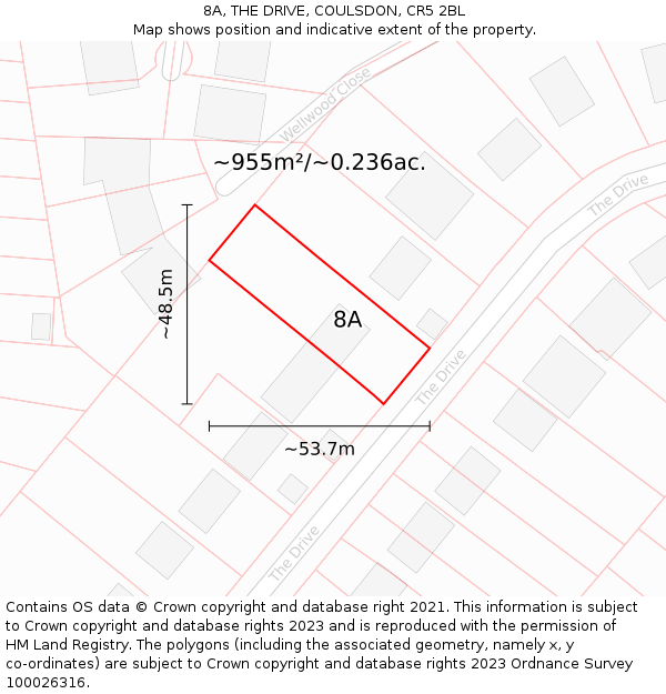 8A, THE DRIVE, COULSDON, CR5 2BL: Plot and title map